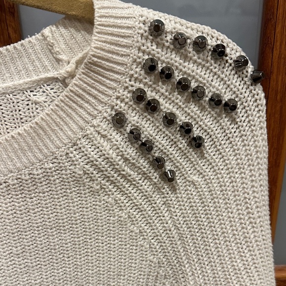 Express White Sweater with Studded Shoulders​ - Picture 5 of 9